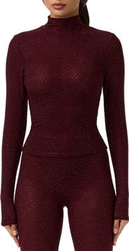 Naked Wardrobe Rhinestone Long Sleeve Top