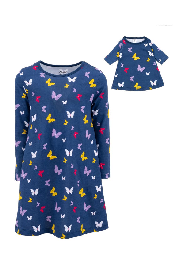 Girls Cotton Dress with Matching Doll Dress, Printed Design, Main, color, Butterfly