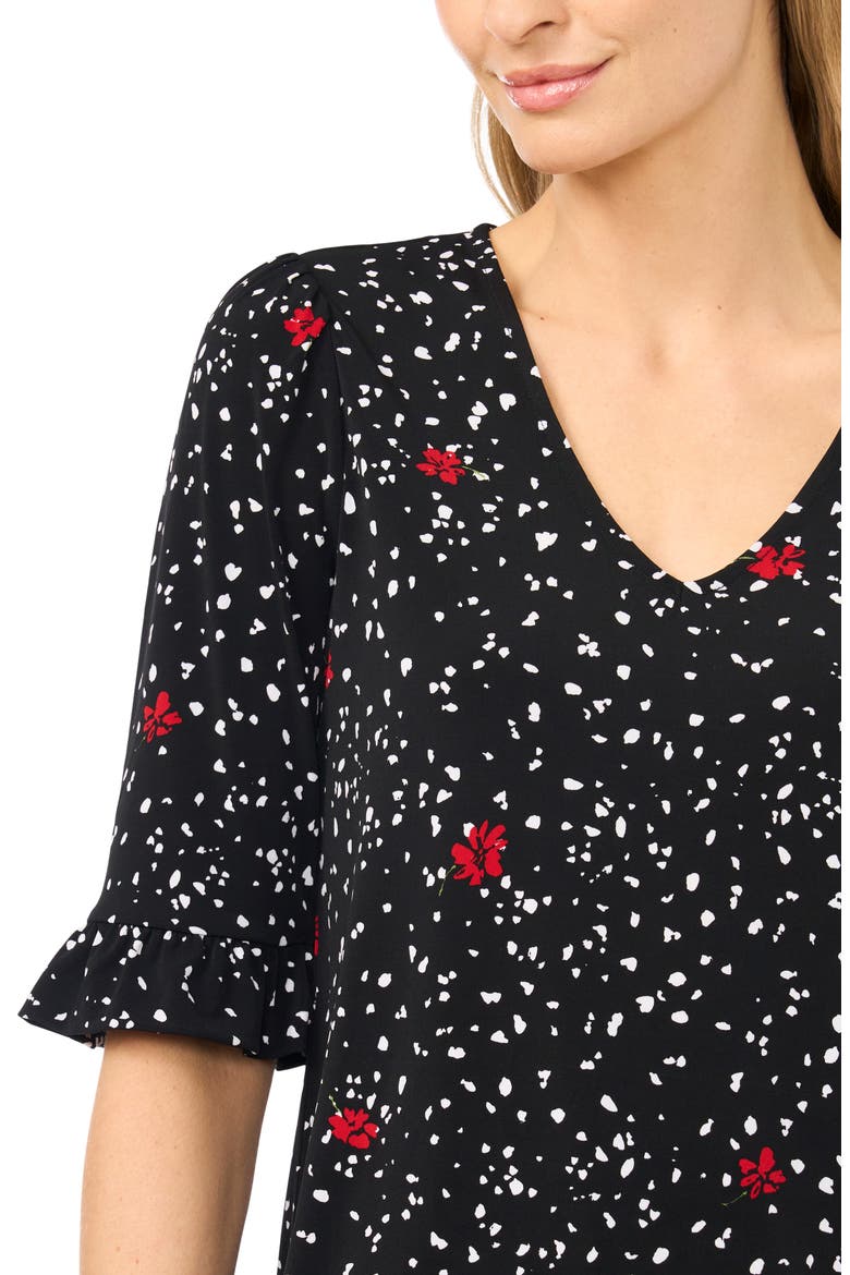 V-Neck Ruffled Cuff Top, Alternate, color, RICH BLACK