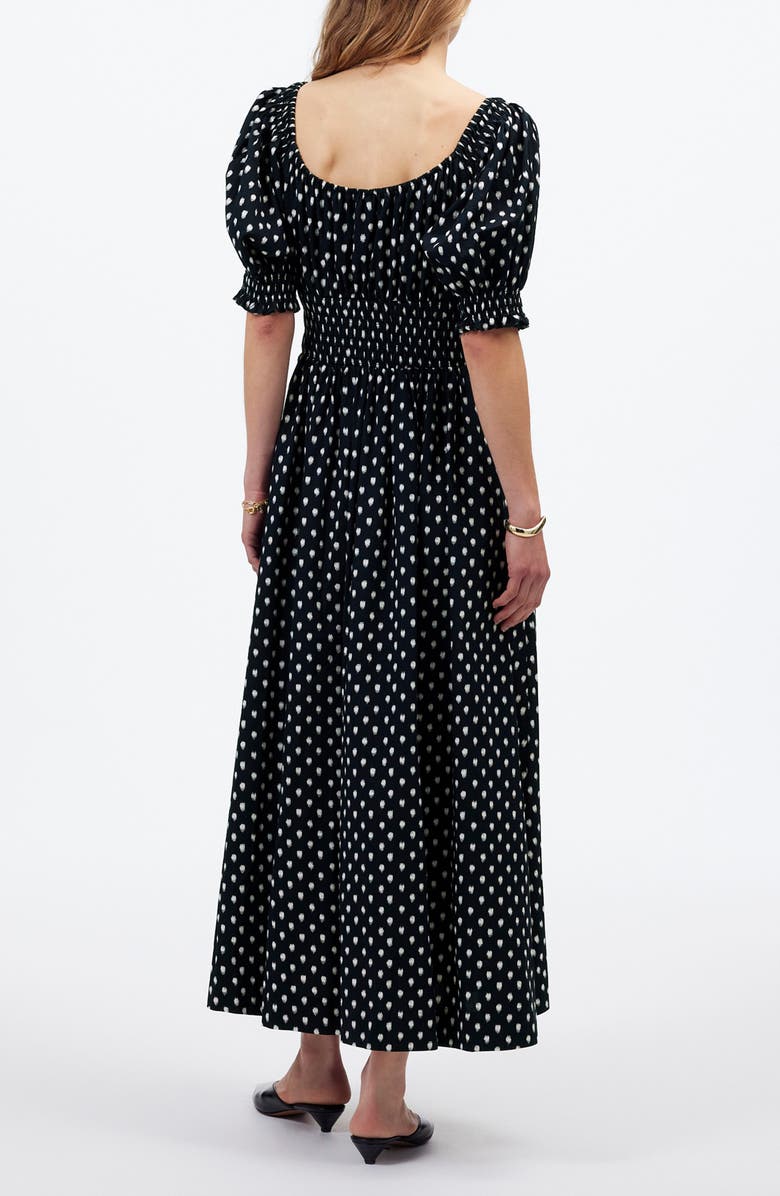 Madewell Shibori Dot Smocked Waist Midi Dress, Alternate, color, 