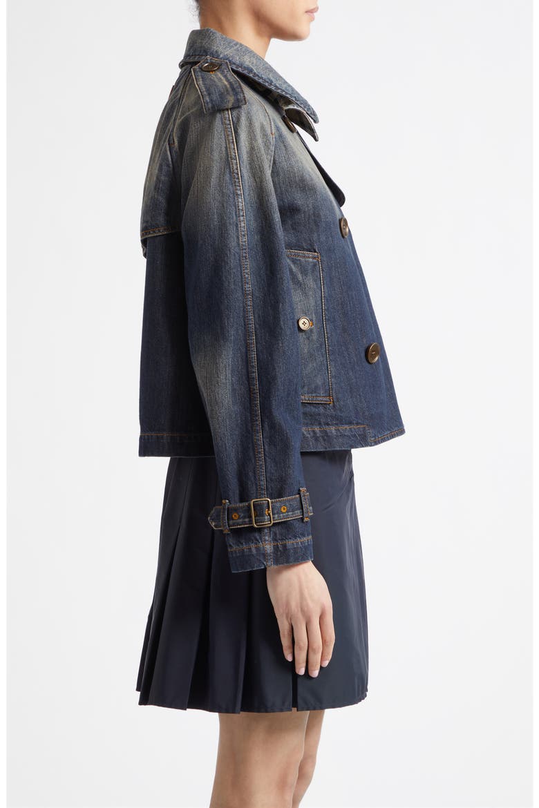 Mayfair Crop Denim Trench Jacket, Alternate, color, MID BLUE