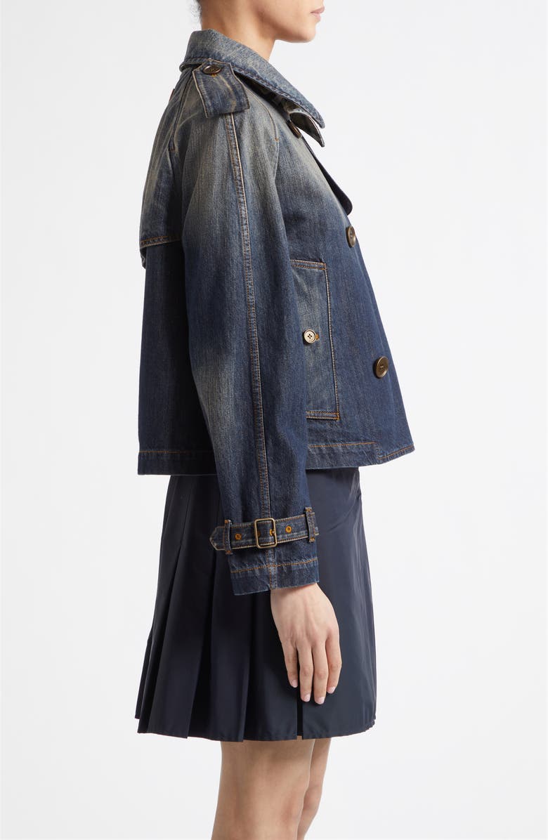 Burberry Mayfair Crop Denim Trench Jacket, Alternate, color, Mid Blue