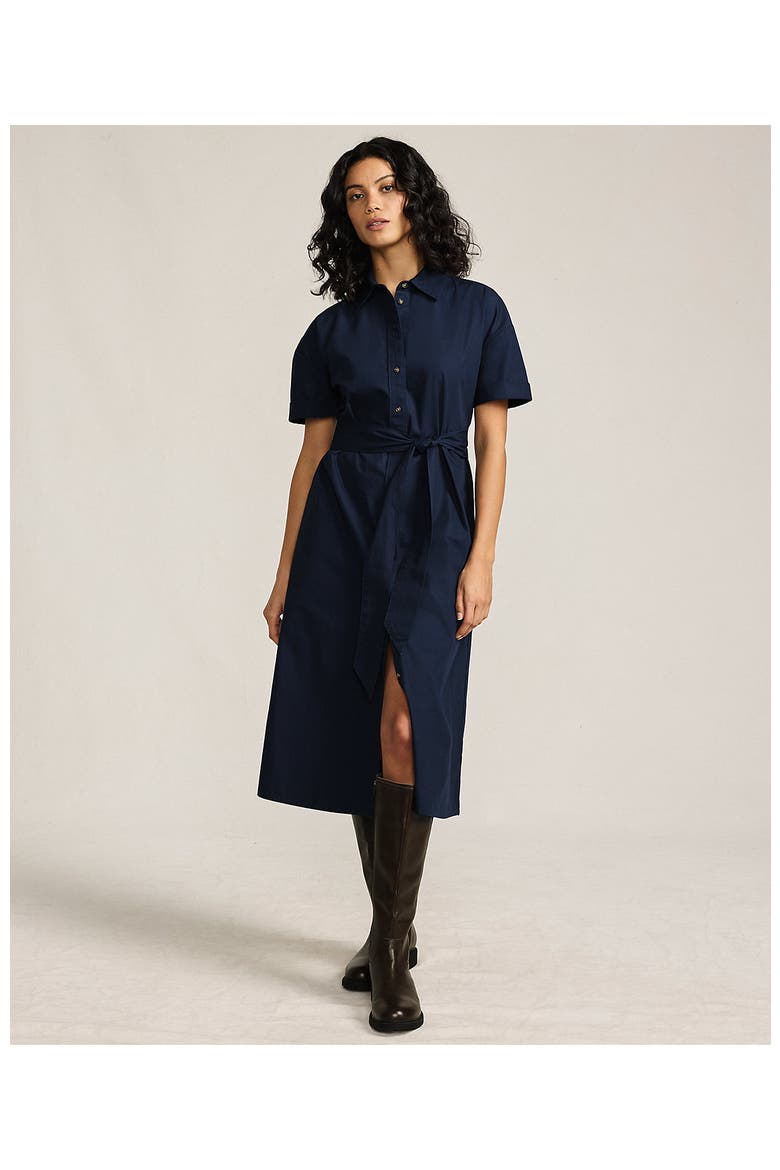 Cotton Poplin Button Front Dress, Alternate, color, Navy