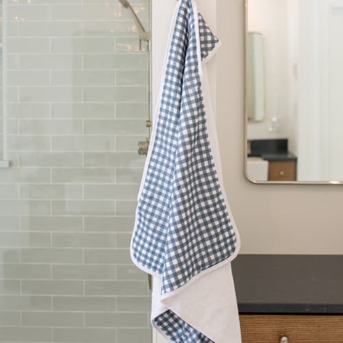 Lulujo Hooded Towel In Navy Gingham