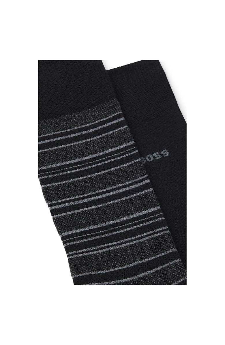 BOSS Assorted 2-Pack Solid & Stripe Cotton Blend Dress Socks, Alternate, color, Black