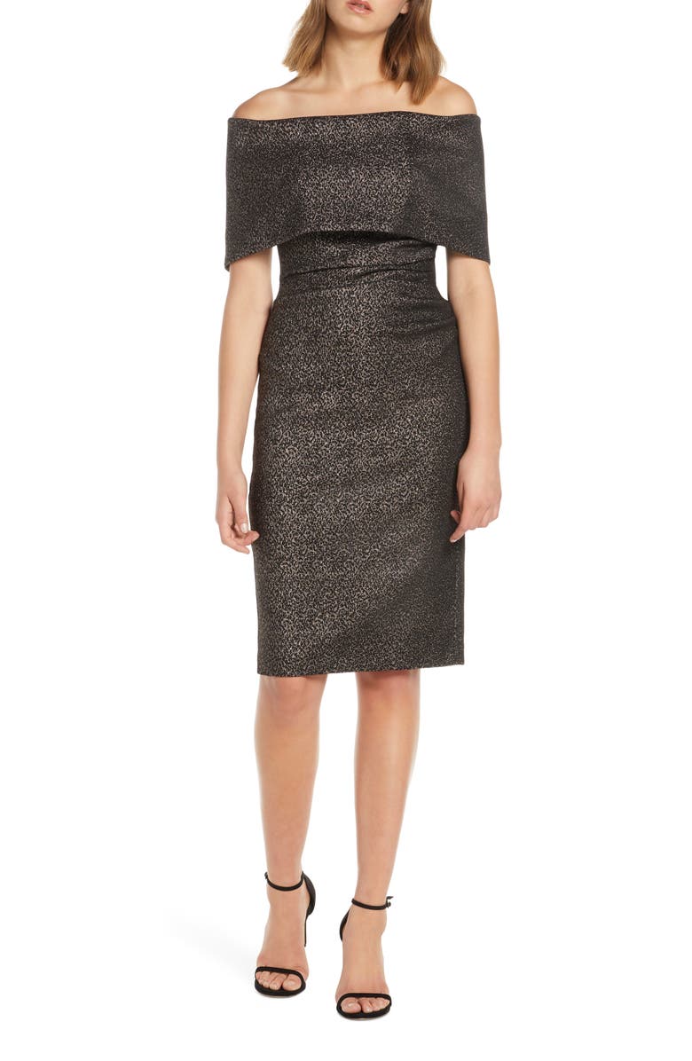 Vince Camuto Off the Shoulder Jacquard Cocktail Dress, Main, color,