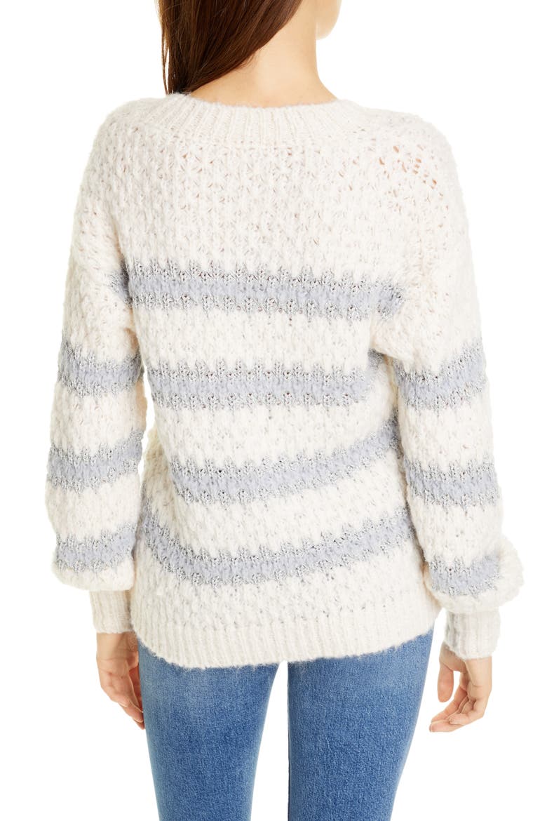 Metallic Stripe Crewneck Sweater, Alternate, color, SNOW/ SMOKE COMBO