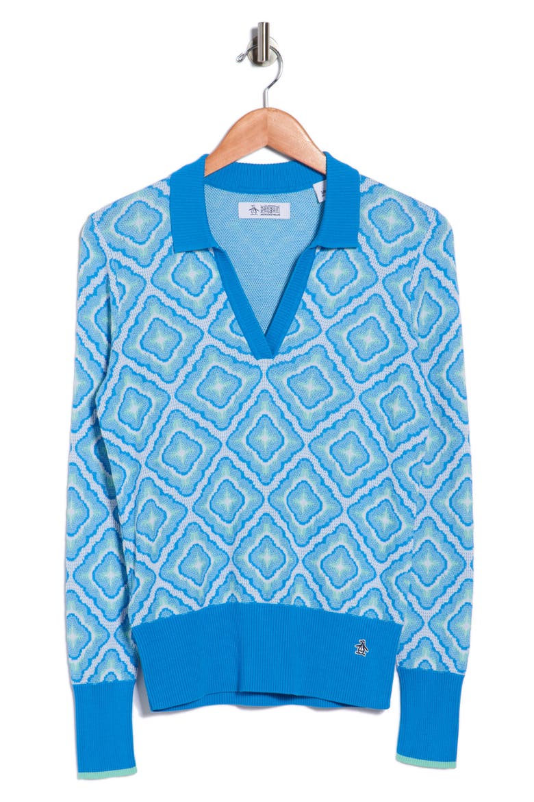 Johnny Collar Lattice Jacquard Polo Sweater, Alternate, color, FRENCH BLUE