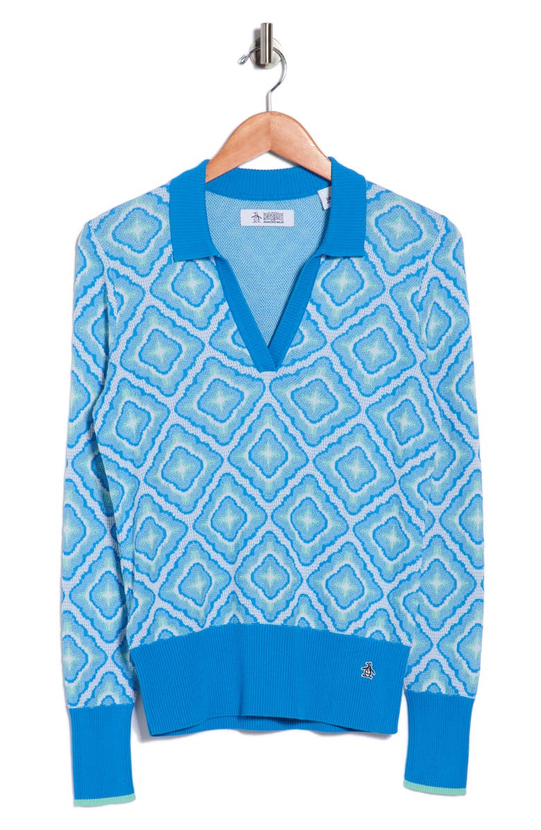 ORIGINAL PENGUIN GOLF Johnny Collar Lattice Jacquard Polo Sweater, Main, color, French Blue