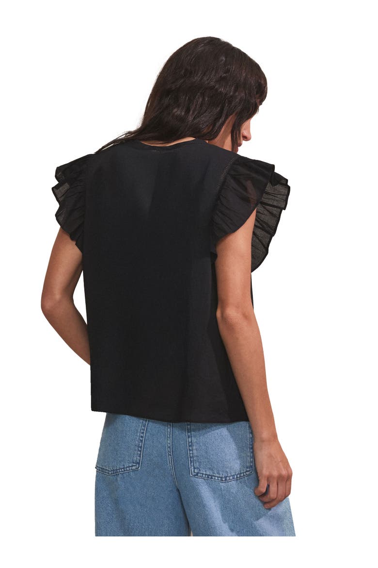 Cotton Frill Sleeve Top, Alternate, color, Black