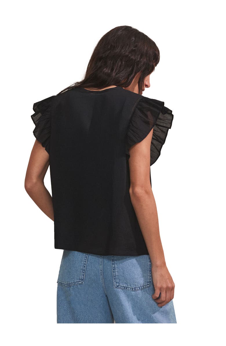 Ro&Zo Cotton Frill Sleeve Top, Alternate, color, Black