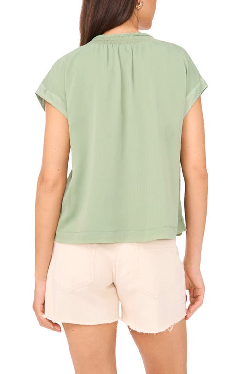 Vince Camuto Smocked Trim Tie Neck Peasant Top In Green
