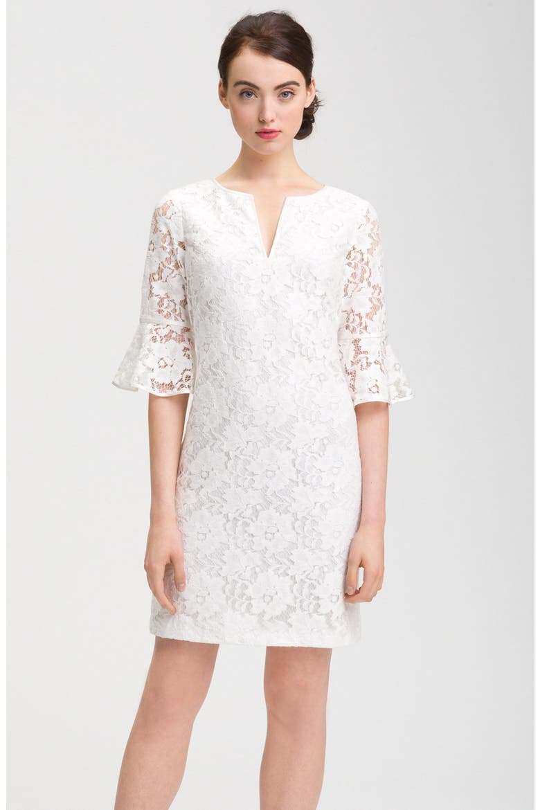 Ruffle Sleeve Lace Dress, Main, color, WHITE