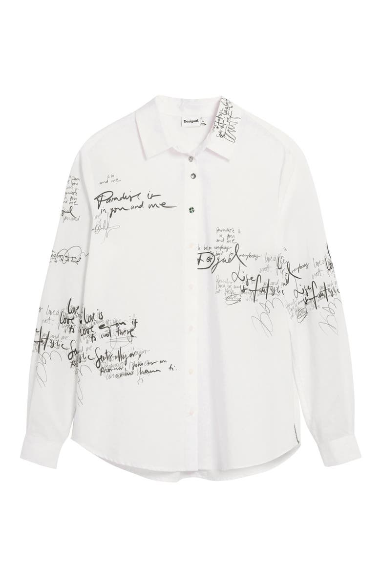 Paradise Oversize Cotton Button-Up Shirt, Alternate, color, WHITE