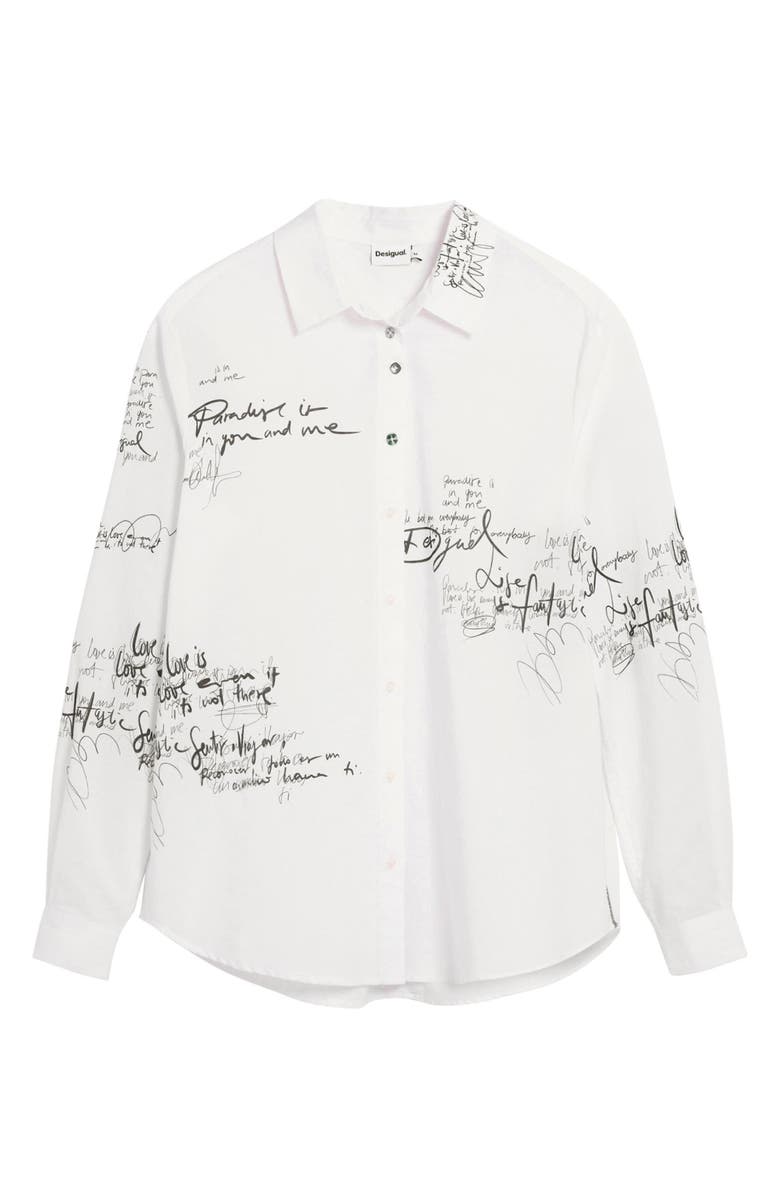 Desigual Paradise Oversize Cotton Button-Up Shirt, Alternate, color, White