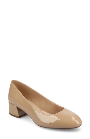 Journee Collection Saarii Block Heel Pump In Patent/beige