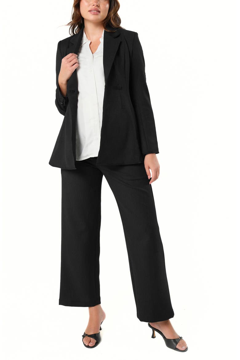 Women's Petite Tailored Maternity Workwear Blazer in Italian Stretch Suiting Fabric, Alternate, color, BLACK