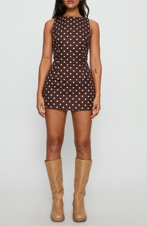 Princess Polly Yumiko Polka Dot Sleeveless Skirted Romper in Brown Polka at Nordstrom, Size 12