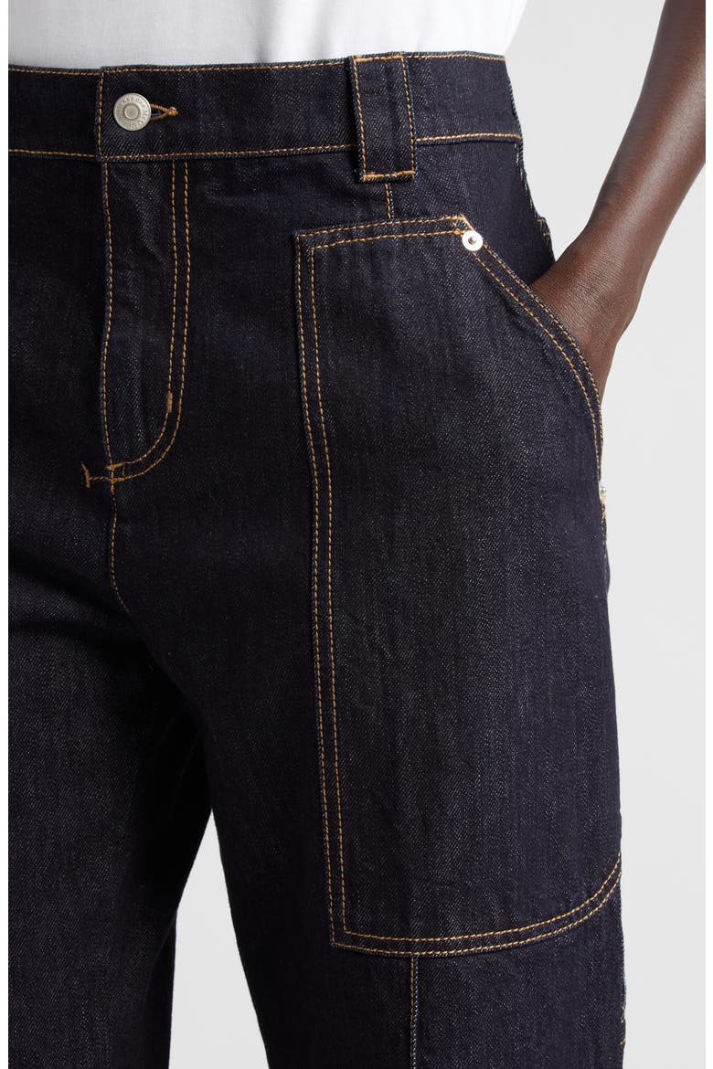 Topstitch Detail High Waist Straight Leg Jeans, Alternate, color, DENIM