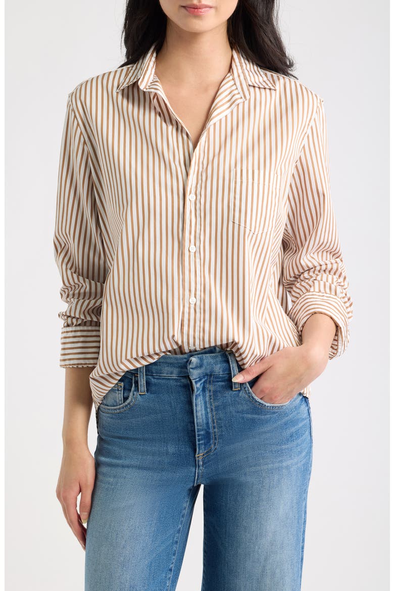 Eileen Stripe Relaxed Fit Button-Up Shirt, Main, color, TAN WHITE STRIPE