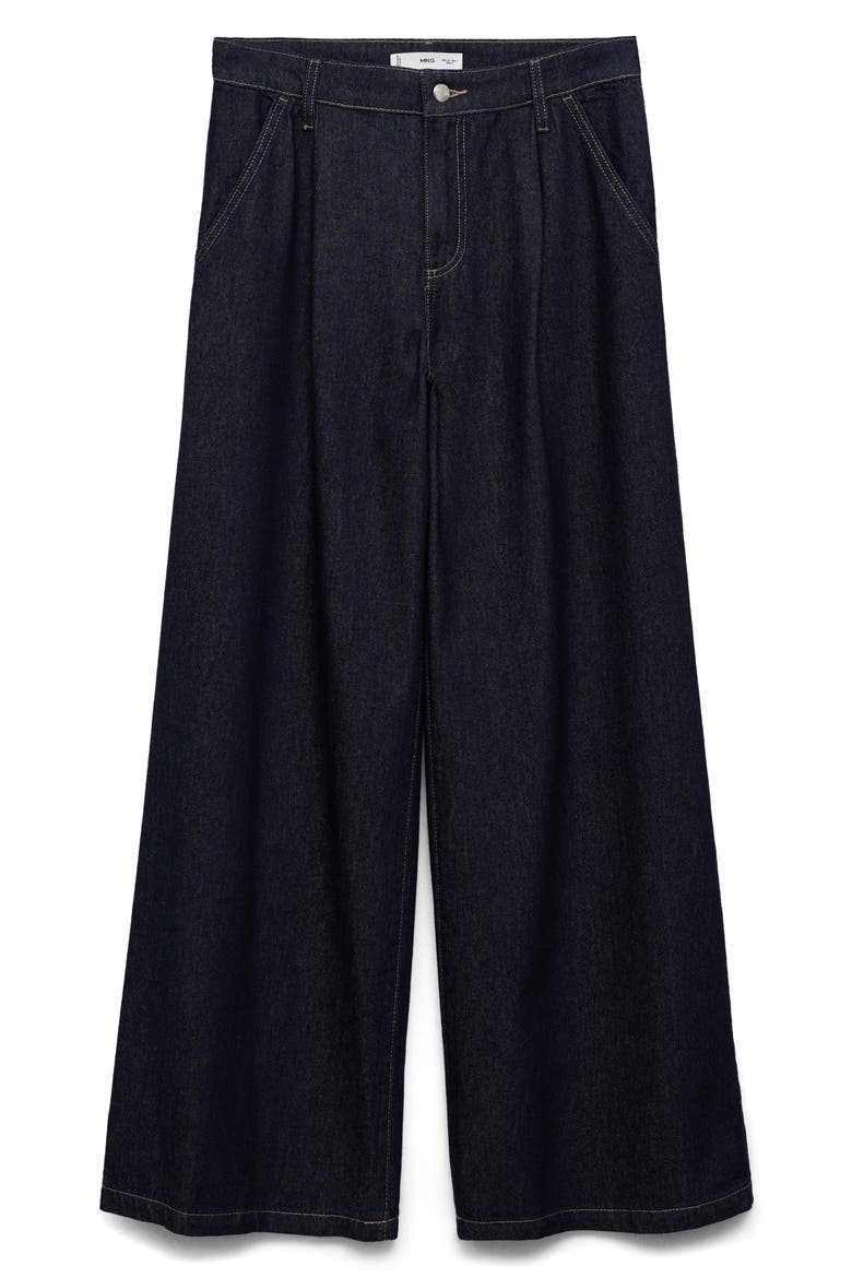 Pleated Wide Leg Jeans, Alternate, color, DARK BLUE