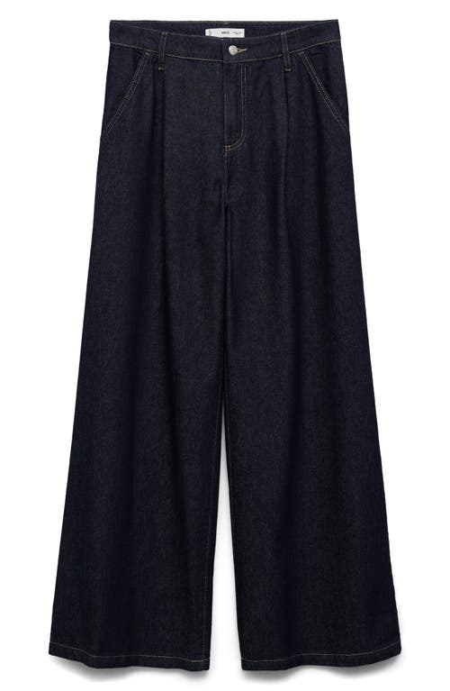 Mango Pleated Wide Leg Jeans In Blue