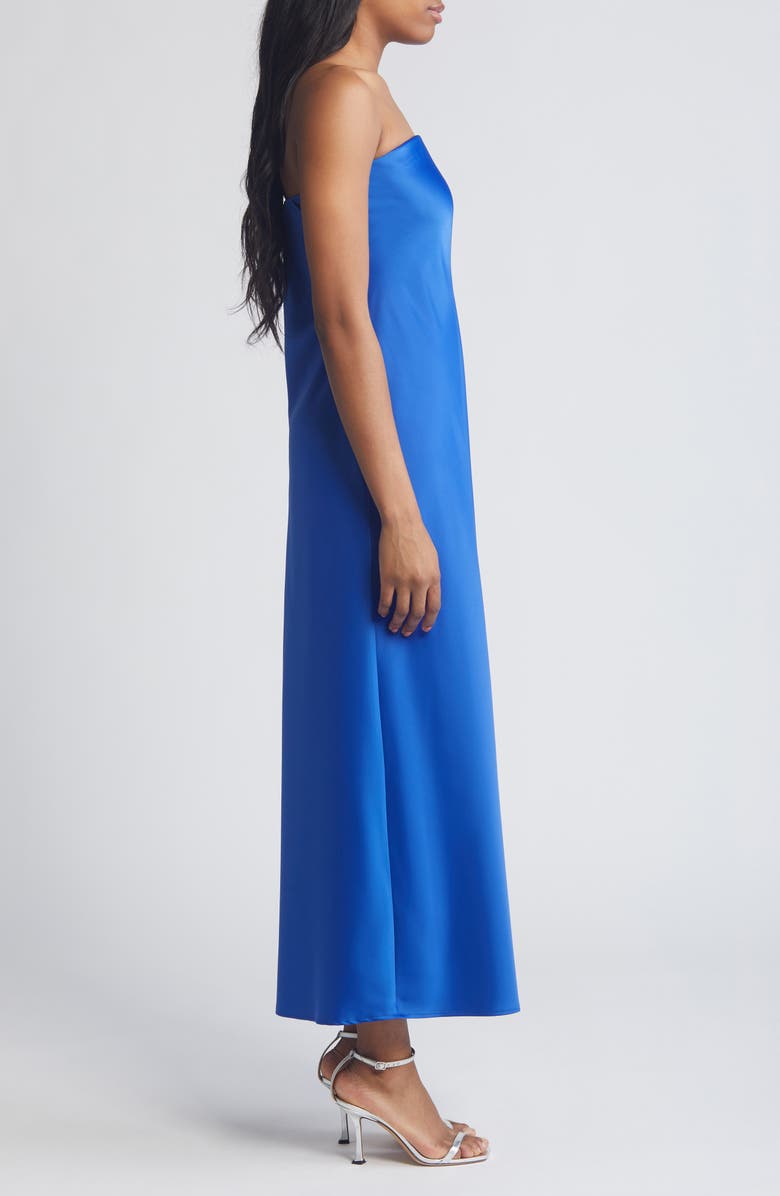 WAYF Strapless Matte Satin Bias Cut Gown, Alternate, color, Blue