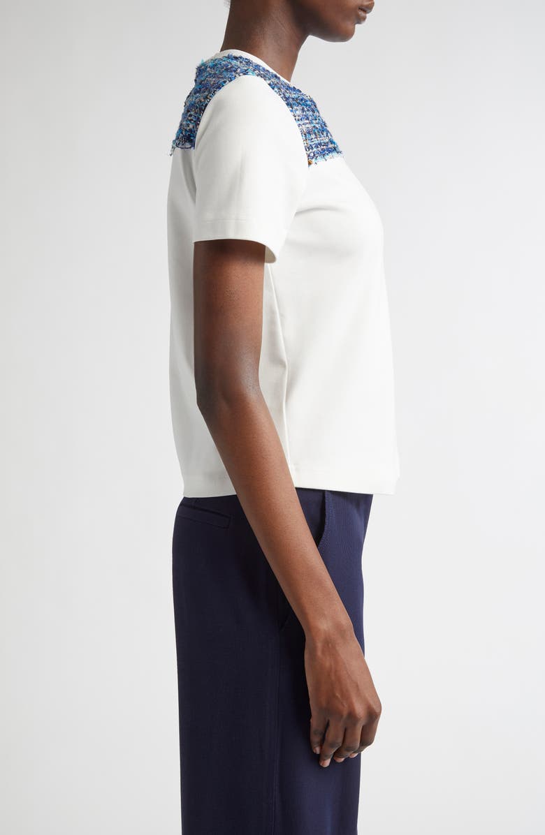 ST. JOHN Jersey T-Shirt with Multieyelash Tweed, Alternate, color, White Multi