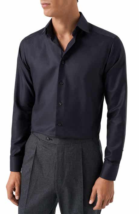 Eton Contemporary Fit Black Diagonal Weave Cotton Dobby Dress Shirt