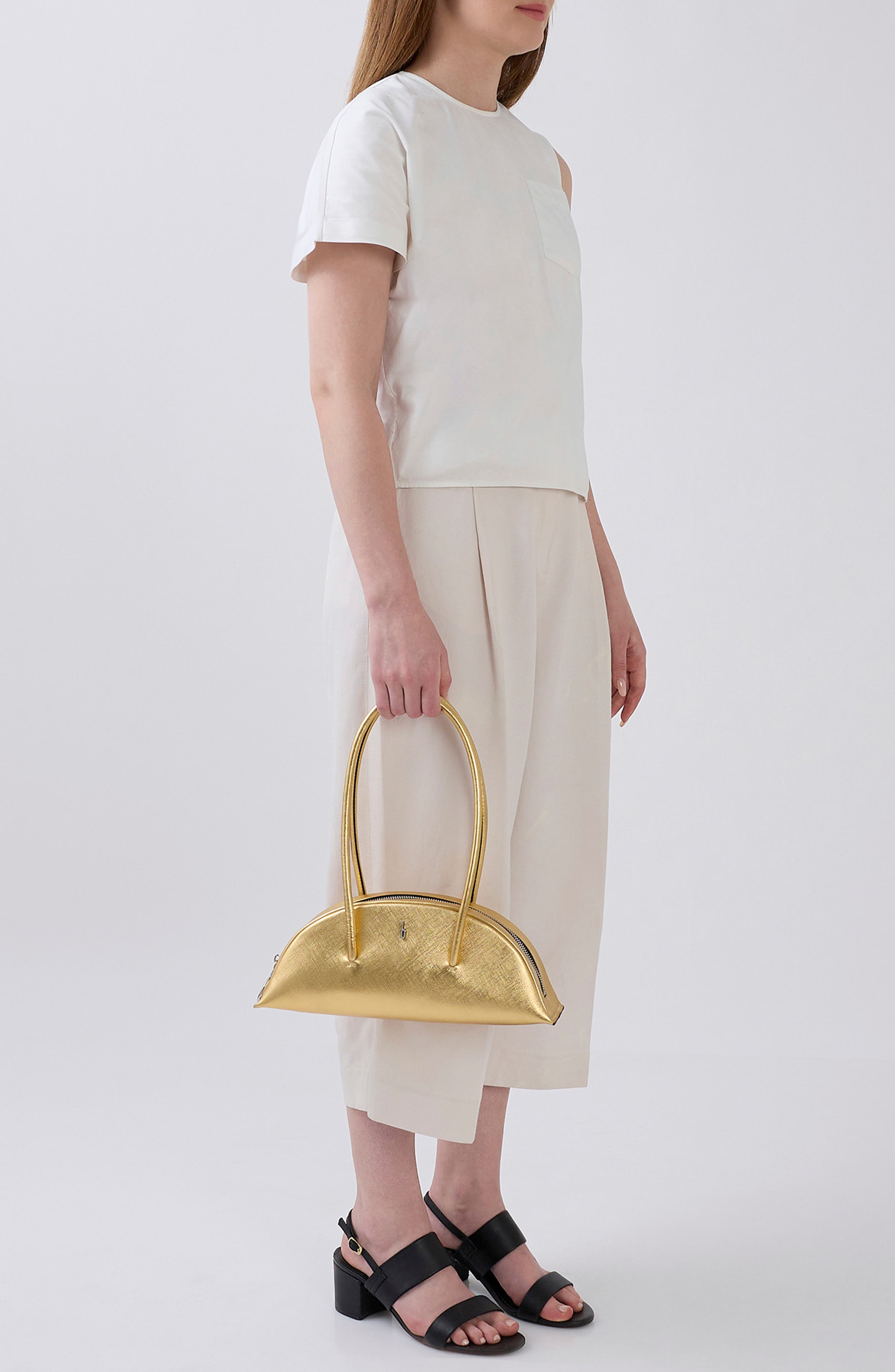 Mini Laverne Leather Bowler Bag, Alternate, color, GOLD