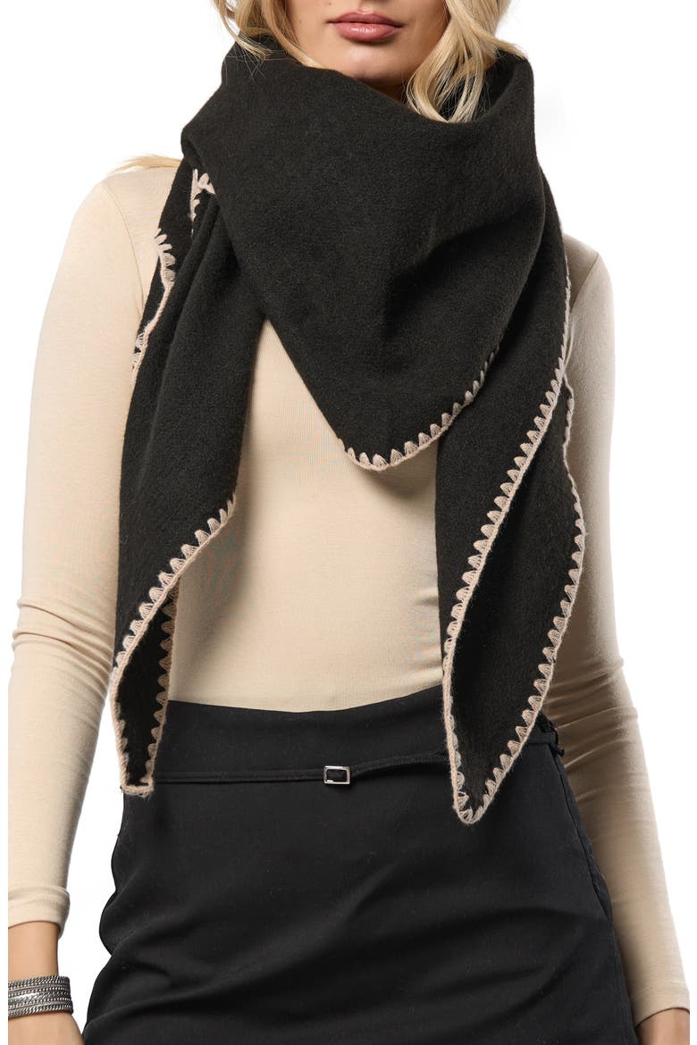 Triangle Knit Trim Shawl, Main, color, BLACK