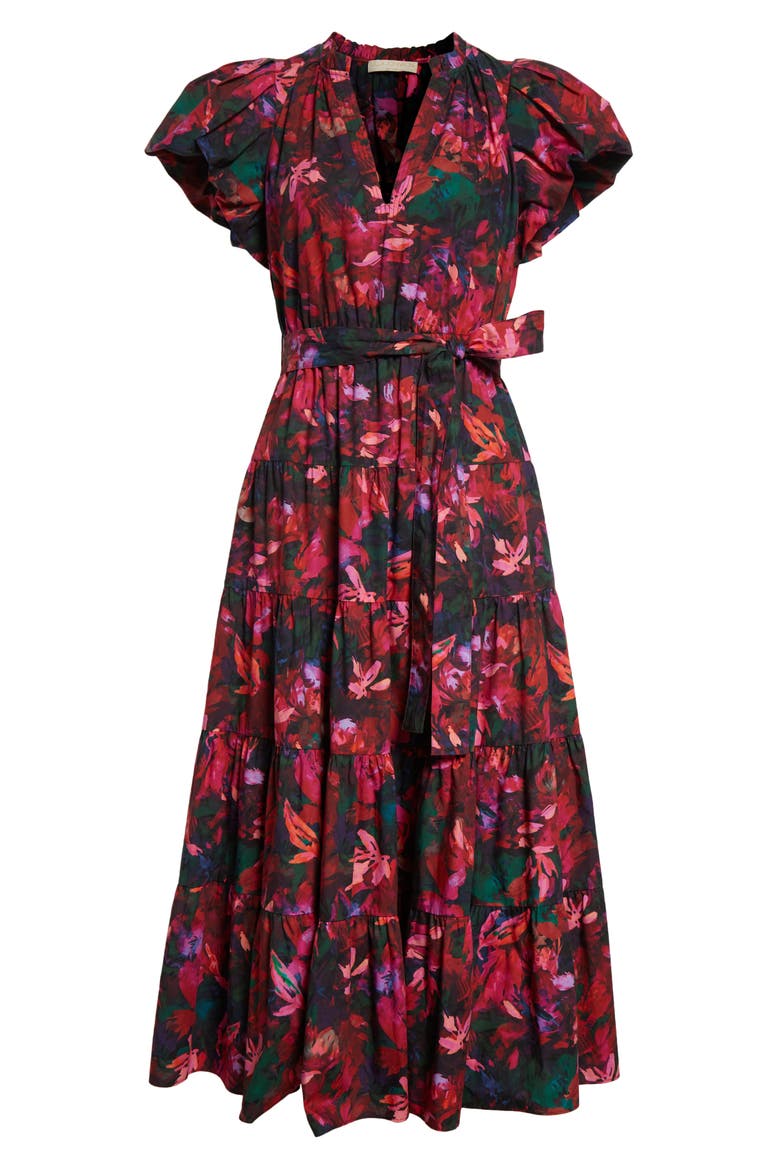 Ottilie Puff Sleeve Cotton Maxi Dress, Alternate, color, HIBISCUS