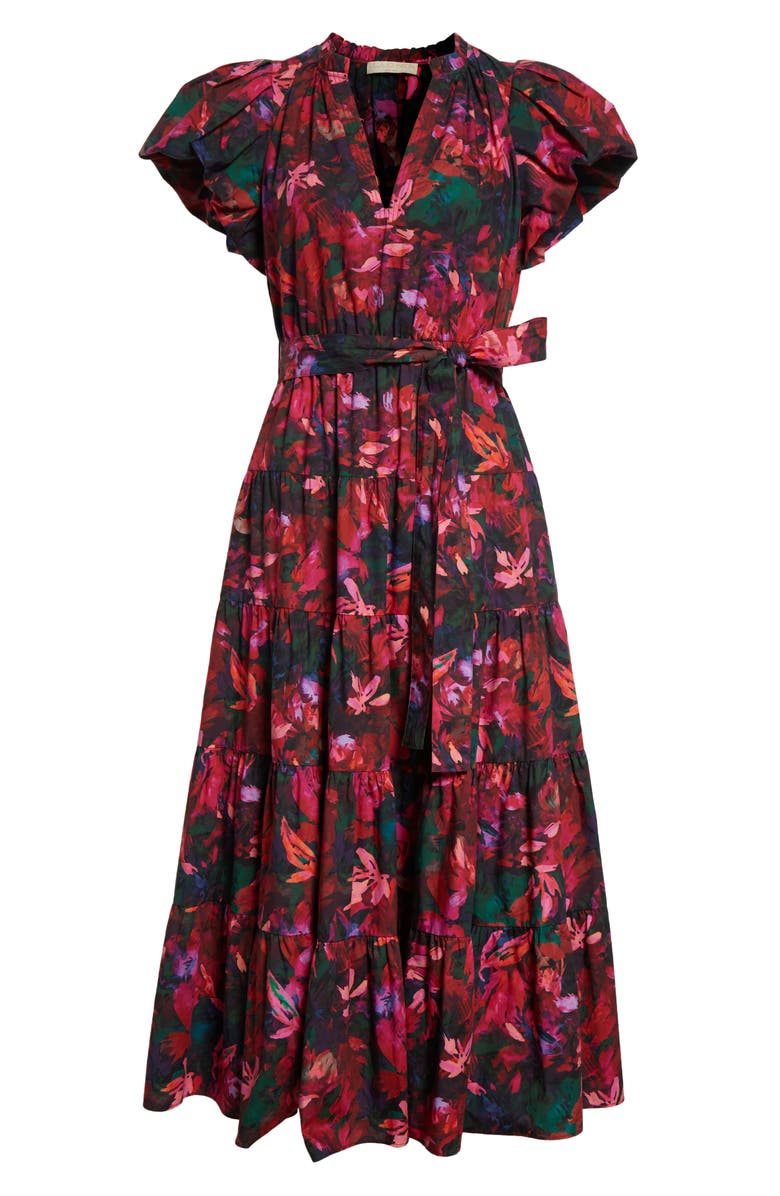 Ulla Johnson Ottilie Puff Sleeve Cotton Maxi Dress, Alternate, color, Hibiscus