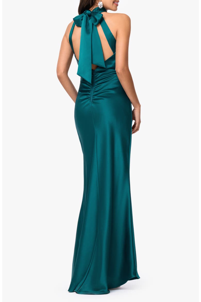 Halter Neck Satin Sheath Gown, Alternate, color, TEAL