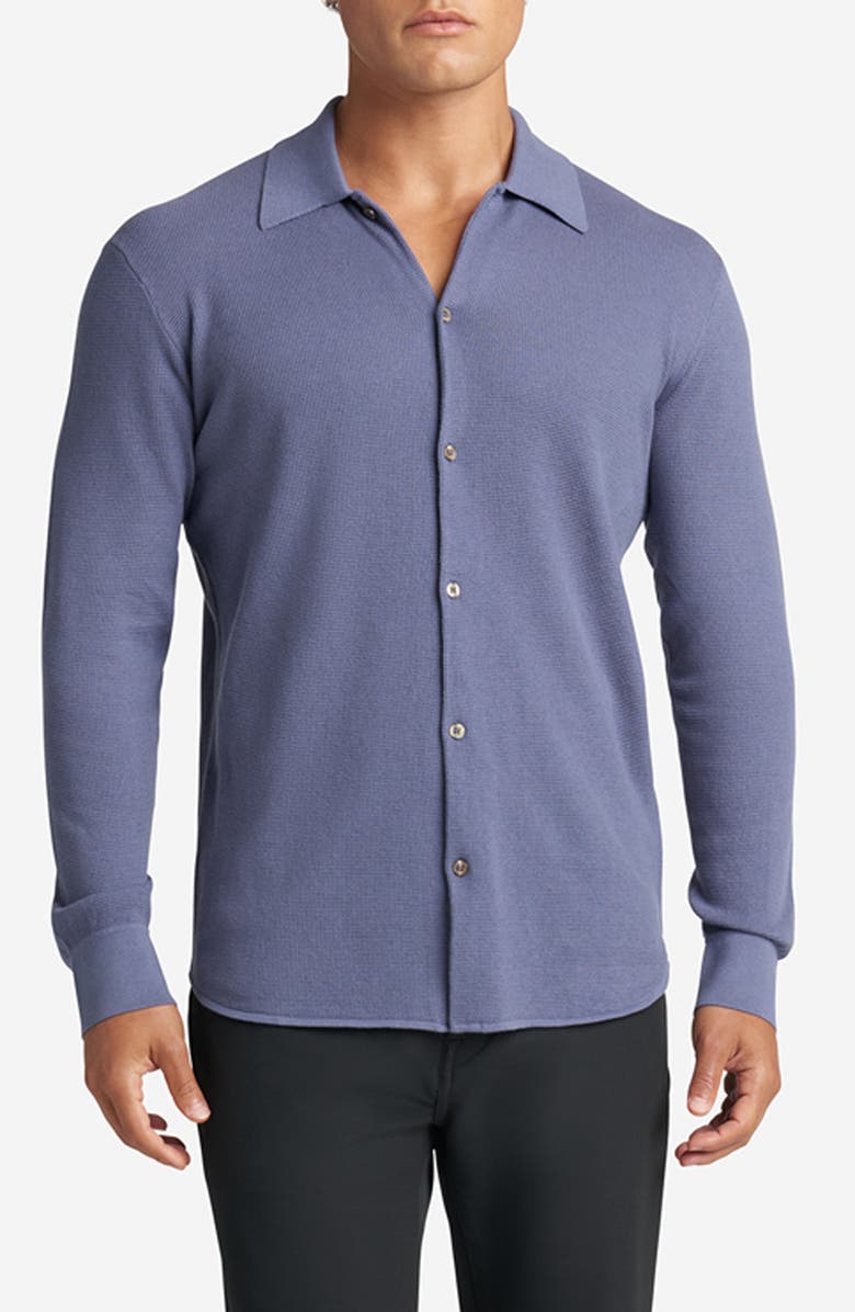 Goodlife Mini Waffle Long Button-Up Shirt, Main, color, Heron
