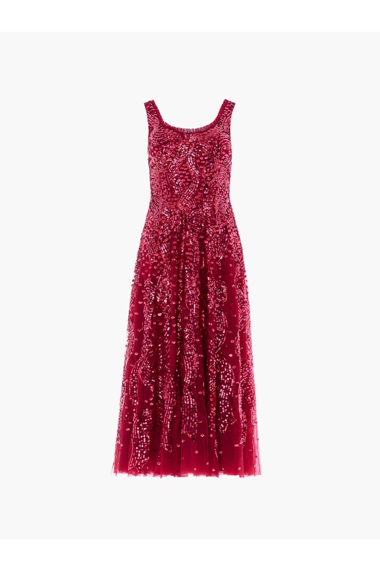 Sequin Ribbon Scoop Neck Ballerina Dress, Alternate, color, Red