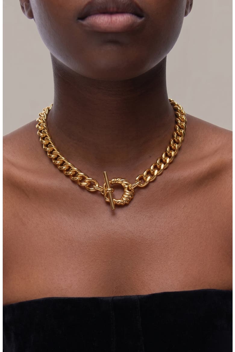 Coral Curb Chain Necklace in Gold, Alternate, color, Gold