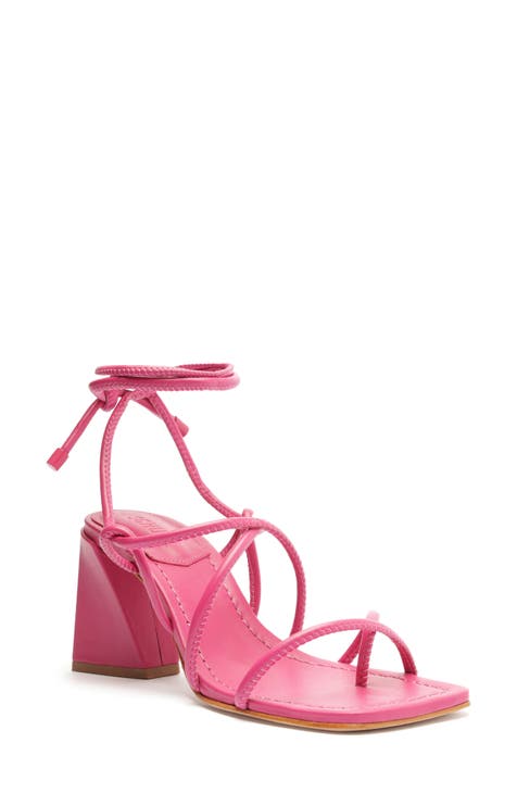 Ladies pink block heel sandals hotsell