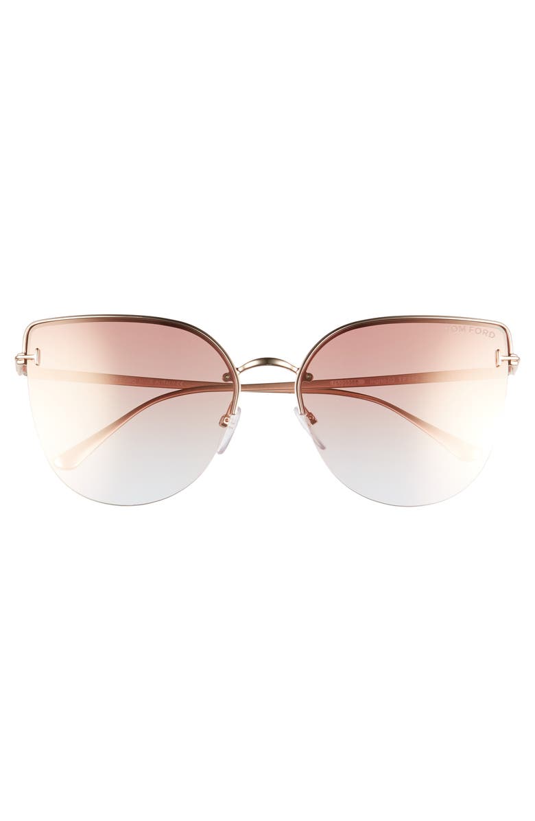 TOM FORD Ingrid 60mm Cat Eye Sunglasses, Alternate, color, Rose Gold/ Pink W Red Mirror
