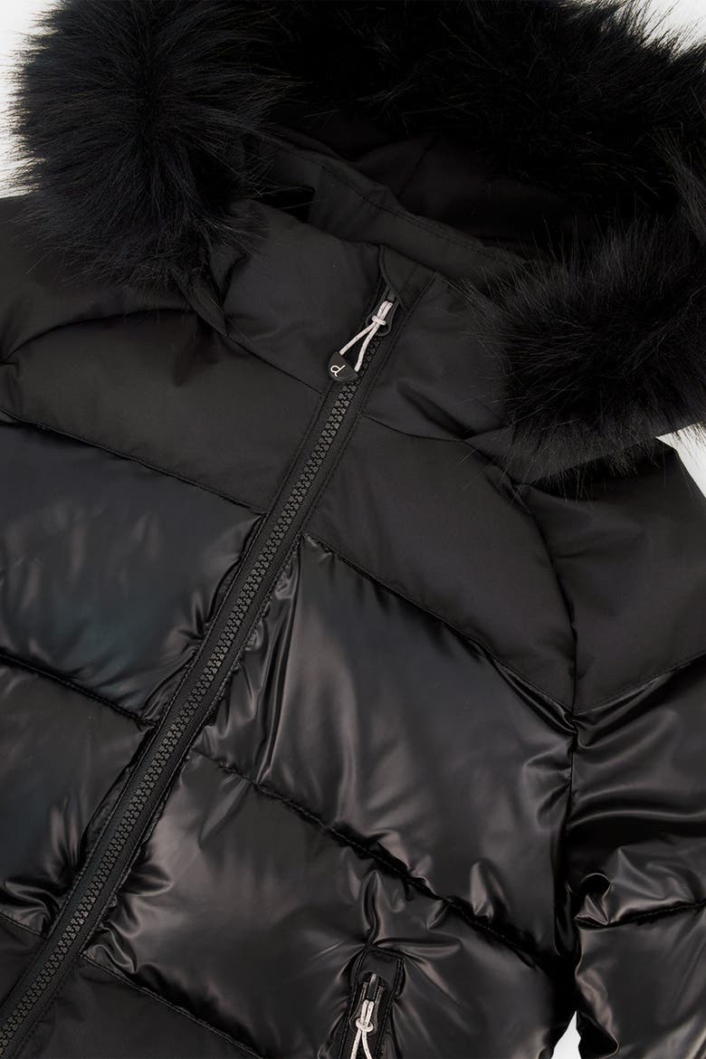 Decorative Pattern Hooded Fleece Lined Winter Jacket, Alternate, color, Black