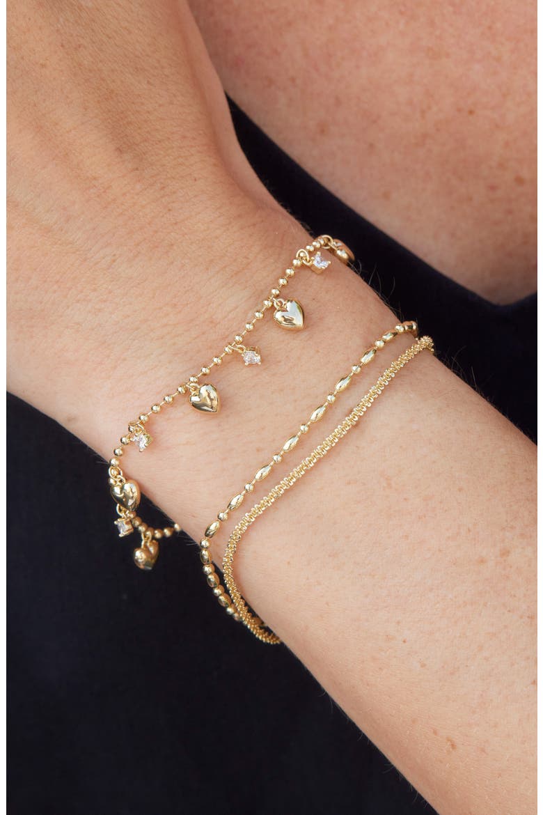 Set of 2 Bead Chain & Heart Charm Bracelets, Alternate, color, YELLOW