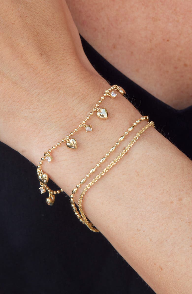 SAVVY CIE JEWELS Set of 2 Bead Chain & Heart Charm Bracelets, Alternate, color, Yellow