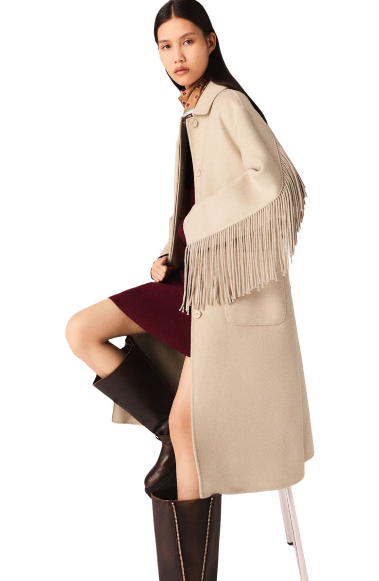 maje Long wool coat, Alternate, color, Beige