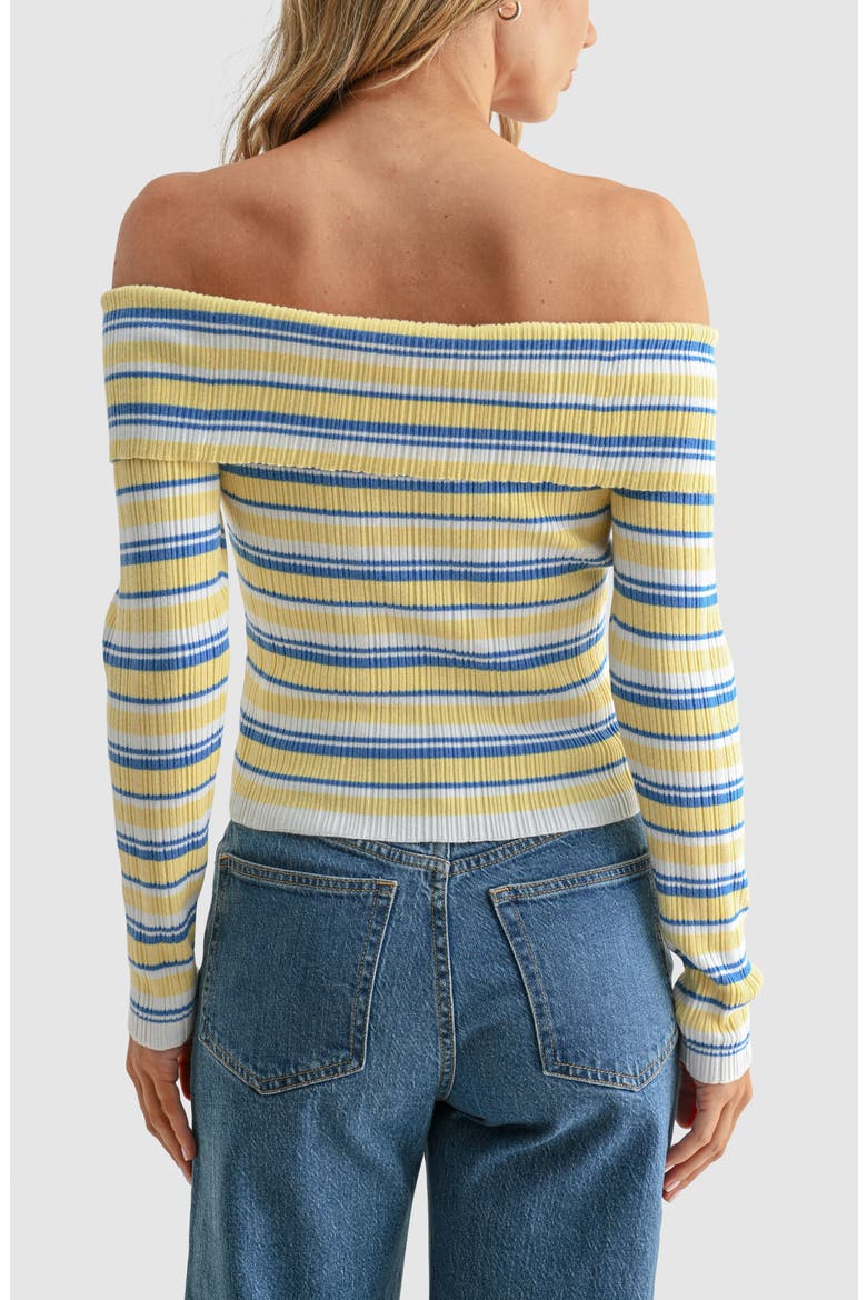 Off the Shoulder Striped Ribbed Top, Alternate, color, BLUE YELLOW