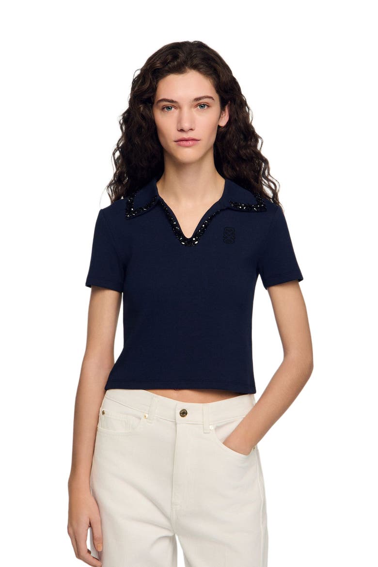 Pearl collar polo, Main, color, Navy blue