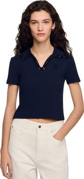 SANDRO Pearl collar polo