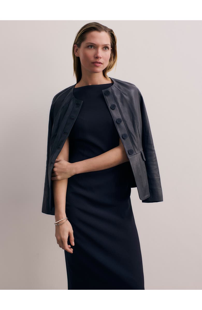 The Fold Ginevra Leather Jacket, Alternate, color, Navy