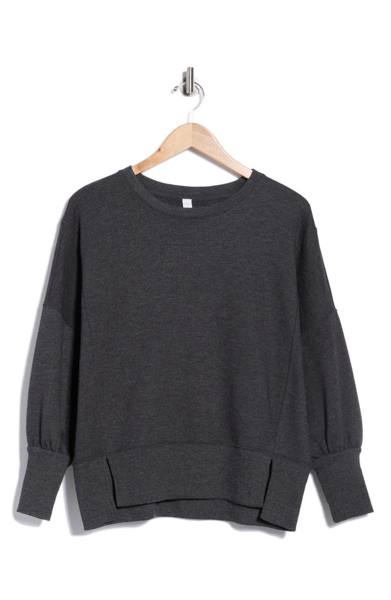 Z by Zella Wind Down Terry Volume Crewneck Sweatshirt, Alternate, color, Grey Dark Charcoal Heather