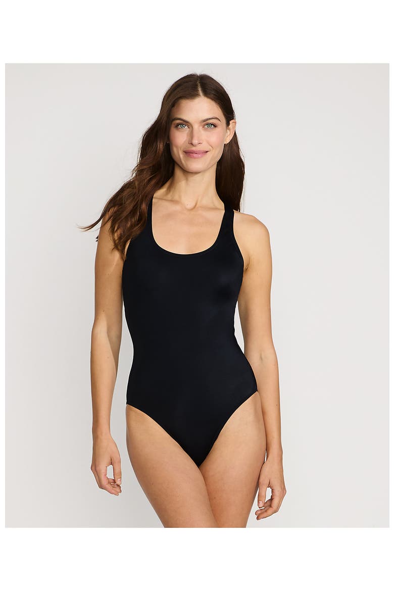 Chlorine Resistant Scoop Neck X-Back High Leg Soft Cup Tugless Sporty One Piece Swimsuit, Alternate, color, Black