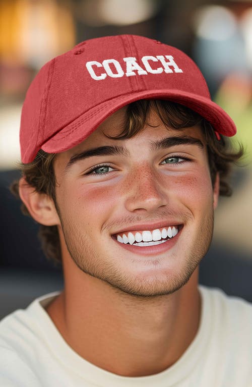 Dalix Coach Embroidered Sports Dad Cap In Washed Red